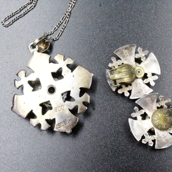 Vintage Jerusalem Lab Alexandrite 800 Silver Maltese Cross Necklace Set - Picture 9 of 9